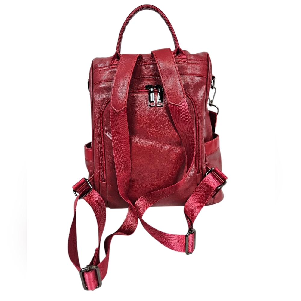 Sold Cheruty Burgundy Faux Leather Anti-Theft Backpack Women's Purse - Picture 3 of 8